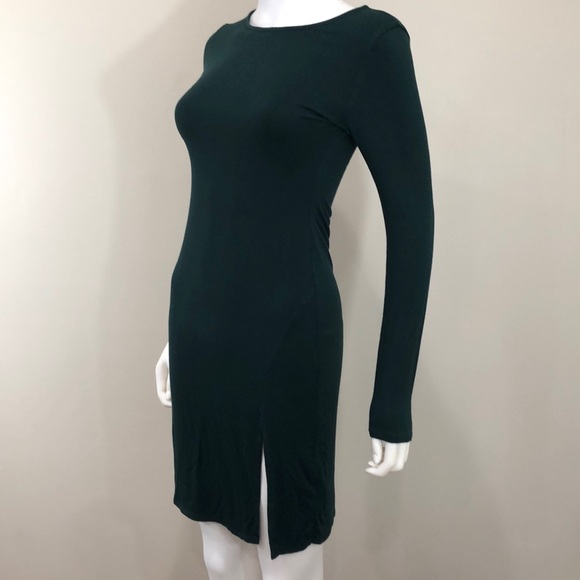 🦋 Lulus Green Long Sleeve Dress Slit T Shirt Mini - Picture 3 of 5